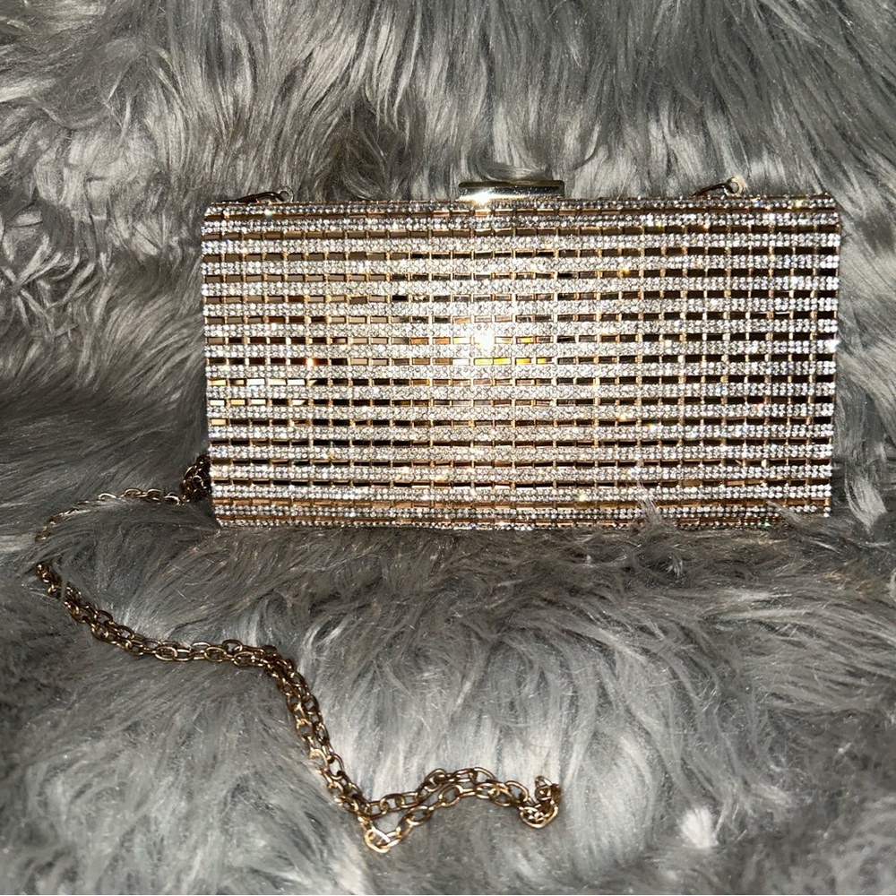 Gold Rhinestone Crystal Evening Clutch/ Formal Wedding Party Purse